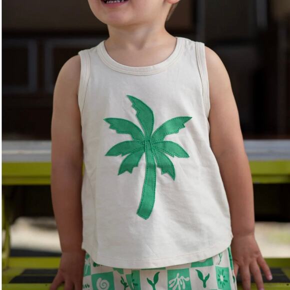 Wild Wawa Patchwork Tank Top Palm Taupe Size 6-12 Months Pima Cotton - Picture 5 of 6